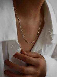 S925纯银蛇骨项链，性感简约颈链，精致锁骨链，生日、周年纪念日、感恩节、圣诞节、情人节礼物，附赠防氧化礼盒 - 蛇鏈 - 查看 2