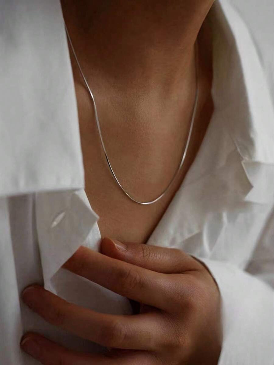 S925纯银蛇骨项链，性感简约颈链，精致锁骨链，生日、周年纪念日、感恩节、圣诞节、情人节礼物，附赠防氧化礼盒