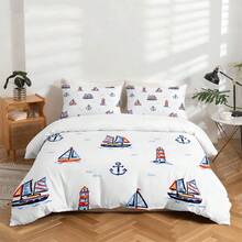 三件套高清数码印花床上用品，海洋航行灯塔锚鱼图案被套套装，超大印花被套套装包含1个被套和2个枕套，适用于卧室、客房、家居装饰，涤纶材质被套和枕套，超柔软舒适，面料厚实，四季皆宜，可机洗。 - BTTJ-SMDM - 查看 14