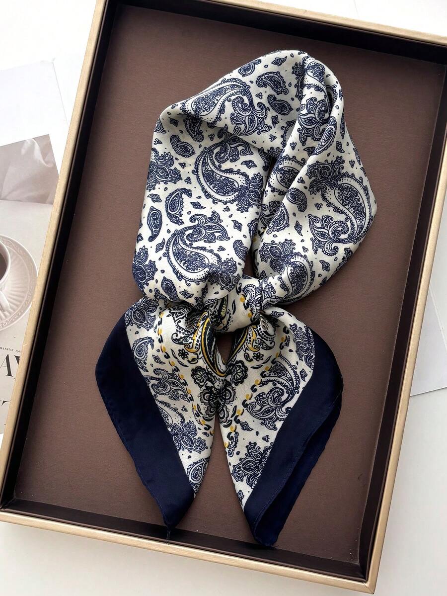 1 buah Syal Bandana Satin Wanita Bentuk Persegi Warna Polos untuk Penutup Kepala - Navy Blue - View 1