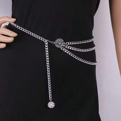 1pc Women's Multi-Layer Metal Waist Chain, Dress Waist Belt, Decorative Waist Belt For Dresses