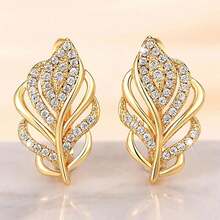 Cao Shi Factory Leaf-Shaped Silver/Gold-Plated Cubic Zirconia Earrings Women's Wedding Elegant Jewelry Hoop Earrings - 主圖款 - 查看 2