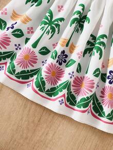 女童度假风椰树印花荷叶边腰带甜美公主裙，春夏款 - 彩色 - 查看 5