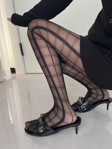 1双黑白格子透明连裤袜，复古英伦风超薄紧身裤，街头时尚必备单品 - 彩色 - 查看 5
