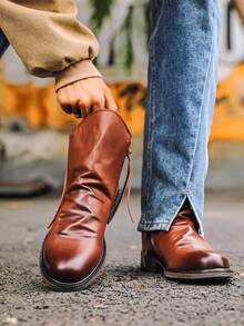 Men Boots Casual Motorcycle Boot For Men Chukka Zipper Combat Boot - Brown - View 7