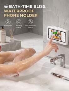 Waterproof Bathroom Phone Case With Touch Screen And Adjustable Phone Holder, Convenient For Watching Videos And Shows In The Shower Or By The Sink, No Drilling Required - A - View 2