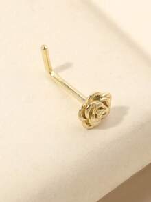 1 chiếc khuyên mũi hình hoa đính đá Cubic Zirconia mạ vàng, kiểu dáng chữ L dễ thương, trang sức xỏ khuyên mũi cho nữ. - Vàng - Xem 2