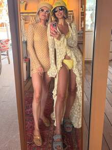 Awevudst Women Lace Floral Flowy Maxi Tops Tie Front Ruffle Hem Kimono Cardigan Coat Tops Sheer Mesh Long Bell Sleeve Ruffled Duster Layering Shirt Swimsuit Bikini Cover Up Summer Vacation Beachwear Party Clubwear - Màu vàng - Xem 6