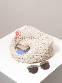 (隨機圖案) 女款花卉波普藝術包飾品，波希米亞風夏季沙灘包，旅行必備，郵輪必備，女款度假穿搭，鉤編針織套組，優雅女款錢包，女性禮物 - 杏色 - 查看 5