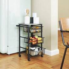 3-Tier Kitchen Trolley With Wheels, Rolling Serving Cart, Kitchen Cart With 3 Steel Baskets, Serving Cart - Light Grey - View 7