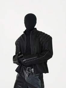 2026 New PU Matte Texture Rivet Decoration Loose Shoulder Pad Leather Jacket Dark Men's And Women's Jacket Spring And Autumn Coat - Black - View 1