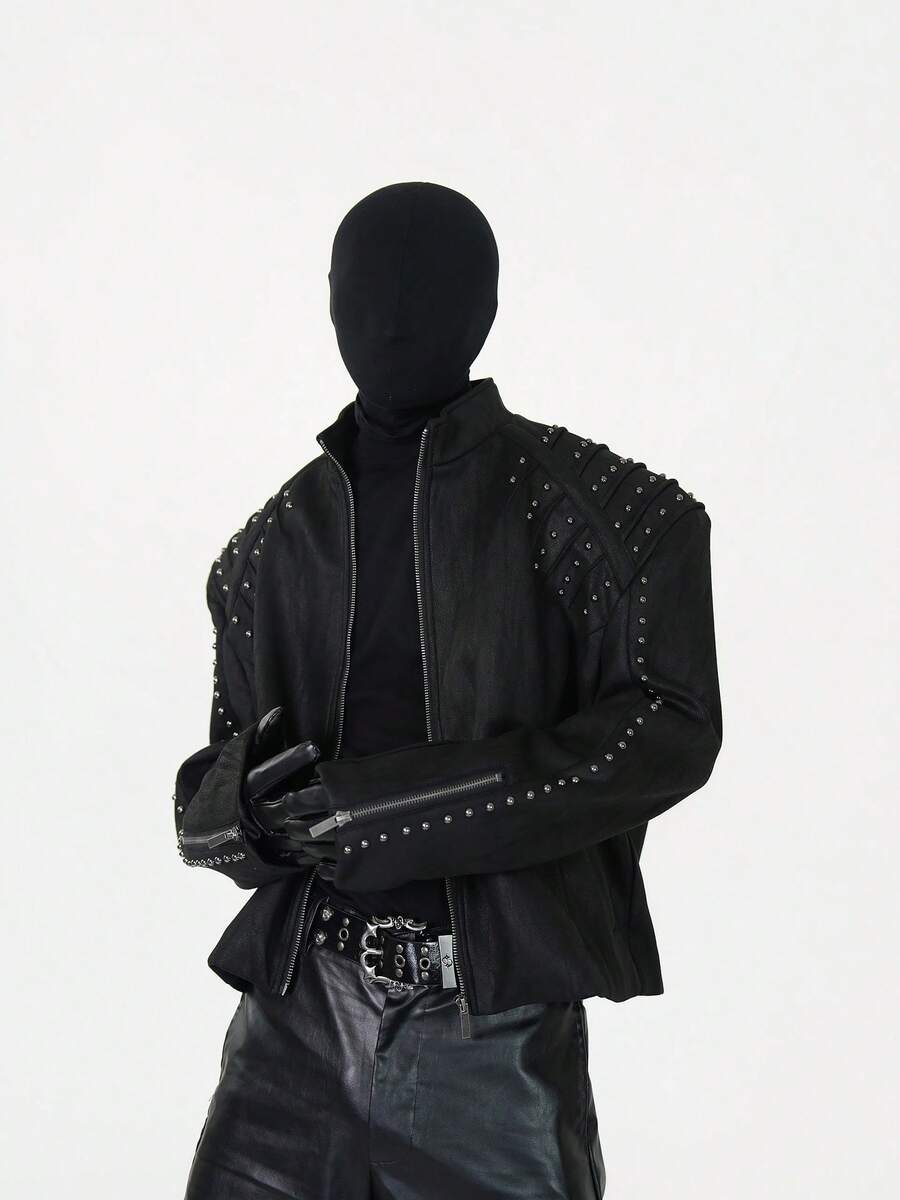 2026 New PU Matte Texture Rivet Decoration Loose Shoulder Pad Leather Jacket Dark Men's And Women's Jacket Spring And Autumn Coat - Black - View 1