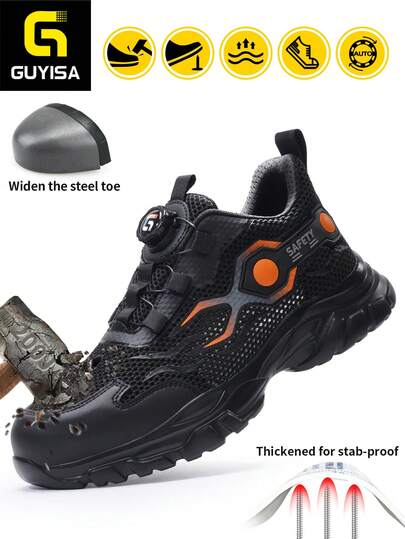 Giày bảo hộ mũi thép dành cho nam, dòng cổ điển, chống va đập và chống đâm xuyên, nhẹ, thoáng khí, thoải mái, đế cao su thời trang, màu đen, thích hợp cho mùa hè.