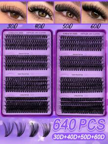 544/640/180 Clusters D Curl Reusable False Eyelash Book, Classic Eyelash Set With Glue, Brush, Tweezers, Suitable For Beginners, Soft Natural Segmented Eyelashes, Fluffy Mixed DIY Eyelashes, Easy For Daily Makeup Use, Gift For Her - Purple - View 14