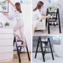 3 Step Ladder, Folding Ladder Stool, Wider Upgraded Non-Slip Treads, Portable Lightweight Ladder For Home And Kitchen, Holds Up To 330 Lbs.Black - C - View 4
