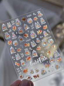 1pc 5D Goldfish Red Koi Bubble Nail Art Decals Ocean Series Starfish Jellyfish Sea ​​Fish Nail Sticker Summer Nail Slider Decor - Multicolor - View 5
