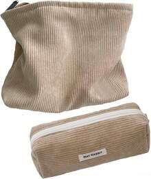 Cosmetiqueras para maquillaje de pana estética, Bolsa de Maquillaje Grande de Viaje, Organizador de Cosméticos Portátil para Mujer - 2pcs-Verde - Ver 1