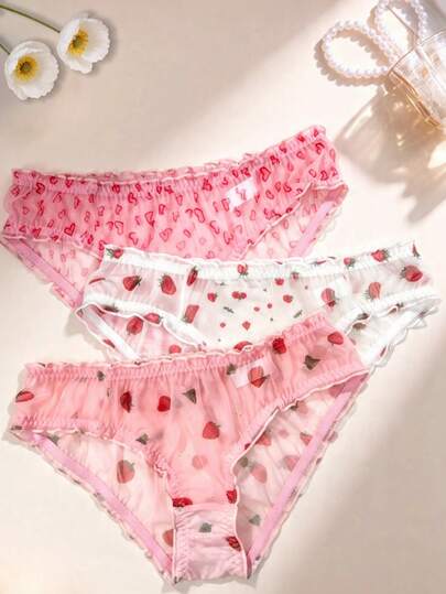 3 st söta och söta minimalistiska bikinitrosor med blommönster för kvinnor
