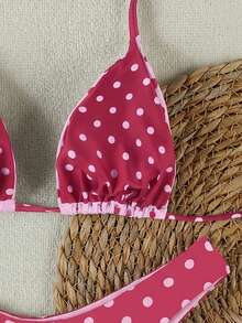 Bộ bikini chấm bi mang đến vẻ nữ tính, áo tắm ôm sát ngực hình tam giác gợi cảm cho kỳ nghỉ biển. - Nhiều màu - Xem 5
