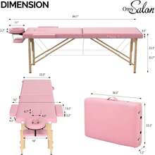 OmySalon Portable 2-Fold Massage Table, 84"X24" Height Adjustable Tattoo Lash Bed With Face Cradle & Carrying Bag, Wooden Frame, Pink - Pink - View 4