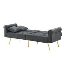 Modern 2-Seater Sofa Bed – Velvet Upholstery, 3-Position Adjustable Backrest & Gold-Plated Metal Feet. Stylish Sofa With Sleeping Function – Space-Saving, Durable, Ideal For Small Rooms. - Antique Gray - View 7