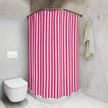 1PC Shower Curtain - Dark Raspberry Pink And White Stripes Pattern - D - Xem 4