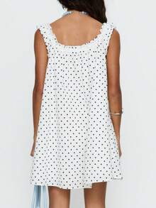 Women's Casual Mini Dress, Loose Fit, Polka Dot/Solid Color Print, Bow, Ruffles, Sleeveless Square Neck A Line Short Dresses Flowy Dresses SummerBeach - Ngà voi - Xem 5