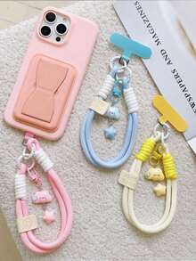 1pc Cute Colorblock Woven Lanyard, Phone Strap, Keychain, Comfortable Material, Durable, Suitable For Work, Travel, Commute, Shopping, Home, Holiday Memorial Gift For Friends, Family, Colleagues - Multicolor - View 2