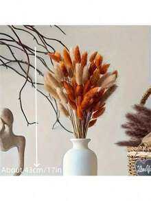 60 piezas de colas de conejo artificiales color caqui, tallos de colas de conejo falsas para decoración del hogar en estilo bohemio, manualidades DIY, decoración del hogar, cocina y bodas, fiestas, decoración del Día de la Madre, Acción de Gracias, decoración de coronas, ramos, accesorios de fotografía (Blanco) - Naranja + Marrón - Ver 6