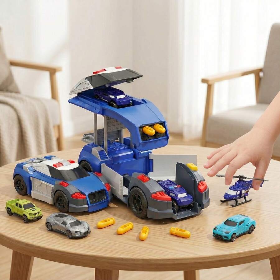 5-In-1 Transformable Car Toy Set, With Foldable Ejection Design, Interactive Rescue Toy Set, High-Quality Plastic Material, Gift To Enhance Children's Hands-On Ability And Imagination