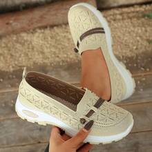 Mocasines de punto beige para mujer - Plantilla acolchada transpirable, suela flexible, zapatos casuales de fácil puesta - Negro - Ver 1