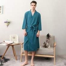 1 Áo choàng tắm cotton kiểu waffle, Áo choàng tắm cotton unisex dành cho người lớn, Mùa xuân/Hè - Nhiều màu - Xem 2