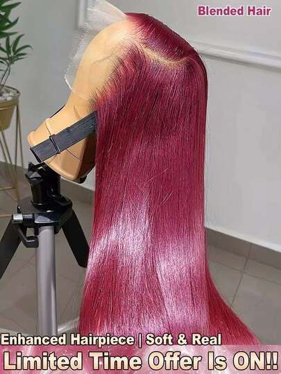 200% Density 34 Inch 13x4 Straight HD Transparent Lace Frontal Wigs Glueless - Put On And Go Pre Cutting No Glue Needed No Skills Lace Front Wigs With Baby Hair - Burgundy #99J Wine Red Color - Real Hai Pre Pulling Pre Ironing Brazilian Virgin Middle Part Wigs Frontal Glueless - Pre Plucked Pre Bleached Easy-To-Wear Suitable For All People Human Frontal Hair Wigs Glueless Weaves Wigs For Women Daily Use Blended Hair