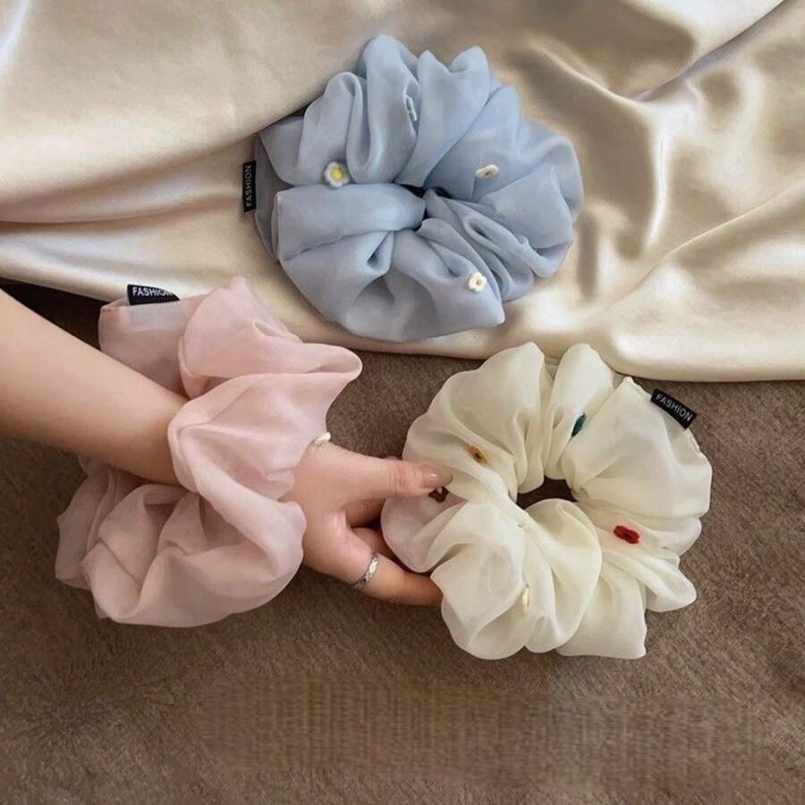 3入組花朵髮圈,甜美髮飾,適合日常、居家、學校、海灘、工作、派對、假期、生日、開學、新年、情人節、母親節、聖誕節、婚禮、音樂節、畢業典禮,春夏馬尾彈性橡皮筋髮帶 - 彩色 - 查看 1