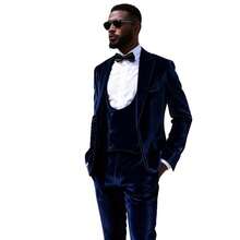 Men's Luxury Velvet 3-Piece Suit, Satin Lapel Blazer, Waistcoat & Dress Pants Set For Evening Gala Party - 寶藍色 - 查看 13