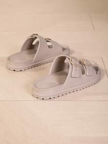 Fashion Women's EVA Thick Sole Elevated One-Piece Molded Stable Indoor Home Soft Comfortable Student Suitable Women's Shoes Double Buckle Adjustable Outdoor Wear Fashion Work Travel Beach Shopping Adventure Loose Walking Shock-Absorbing Slippers - Light Brown - View 11