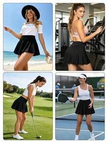 2In1HighWaist AntiExposure Tennis Golf Skort With Pockets Builtin Inner Shorts Wide Waistband Athletic Active Skirt For YogaFitness Summer Sports Wear - Black - View 3