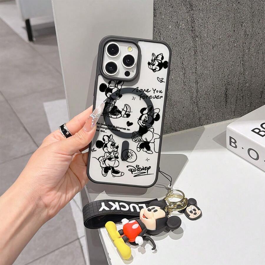 This Disney Mickey Mouse Pattern Lanyard Phone Case Features A Strong Magnetic Closure And Full Coverage Of Acrylic And TPU Material. It's Shockproof, Lightweight, And Suitable For IPhone17/16/11/13/15/15 Plus/15 Pro/15 Pro Max/12/14 Pro Max/11 Pro Max/12 Pro/12 Pro Max/13. It's A Popular Birthday Gift, Business Gift, Durable, Stain-Resistant, And Fingerprint-Resistant New Phone Case For Men And Women. It Also Includes A Mickey Mouse Phone Case And Mickey Mouse Doll Bracelet. Compatible With SamsungGalaxy S20, S21, S22, S23, And S24 Series. It's The Perfect Gift For Friends And Family. This Stylish Phone Case Is Fun, Lightweight, And Durable. IPhone17 Pro Max Phone Case, Minnie Phone Case. - 黑色 - 查看 1