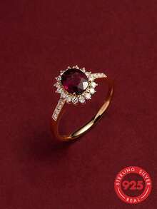 BALMORA 1 pièce bague en argent S925 plaqué or 18 carats avec rubis vintage et zircone cubique, bague exquise et élégante pour un cadeau pour filles - Doré - Voir 2