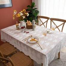1pc Elegant White Lace, 100% Polyester, Exquisite Lace + Edging Stitched Tablecloth, Sheer Lace Voile Curtain, Solid Color Square/Rectangle, Essential For Weddings, Birthdays, Thanksgiving, New Year, Coffee Tables, Home Decor, Hawaiian Themes - 1PC - View 7