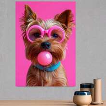 1 pieza de Marco de Madera Maciza Decoración Mural para el Hogar, Animales Divertidos, a la Moda y Lindos, Soplando Burbujas, Usando Gafas, Pequeño Perro Marco de Madera Impreso Arte Decorativo de Pared, Se Puede Colgar Directamente en la Pared, Decoración de Pared para el Hogar, Decoración de Sala - Enmarcado - Ver 3