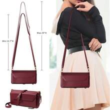 1pc Multifunctional Card Slot Crossbody Strap Wallet Phone Case Compatible With Apple 17 Pro Max/ A16, Faux Leather - Burgundy - View 4