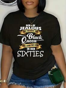Camiseta de manga corta para mujer, estampado colorido, ropa de moda europea y americana - Negro - Ver 2