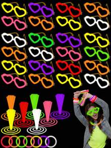 10pcs/5pcs/1pc Glow Stick Glasses, Suitable For Baby Shower Party Decoration, Bachelorette Party, Gender Reveal Party Decoration, Wedding Decoration, Party Supplies, Party Favors, Glow Party Supplies, Photo Props, Wedding, Party And Dance, Glow Necklaces And Bracelets, Great Gift For Friends Or Family - Multicolor - View 10