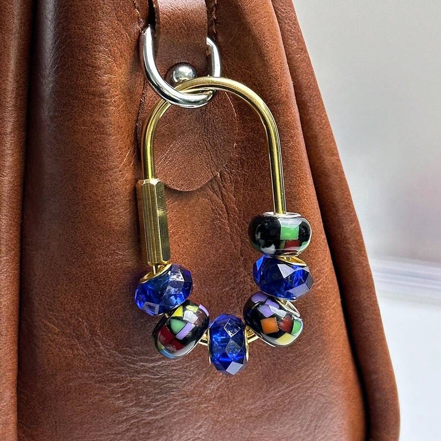 Chaîne de perles à verrou à vis en or, porte-clés de style minimaliste DIY, porte-clés de style gothique unisexe Y2K, convient pour les clés de voiture, les sacs à dos et la décoration de sacs - Multicolore - Voir 1