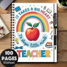 1 Set Regalo di Apprezzamento per la Festa degli Insegnanti! Quaderno a spirale con penna, copertina decorata con arcobaleno, mela e testo "CI VUOLE UN GRANDE CUORE Per Plasmare Piccole Menti". Adatto per lavoro, studio, diario, pianificazione quotidiana, ottimo anche come regalo per laurea, compleanno. - Opzione A + 1 penna - Visualizzare 1