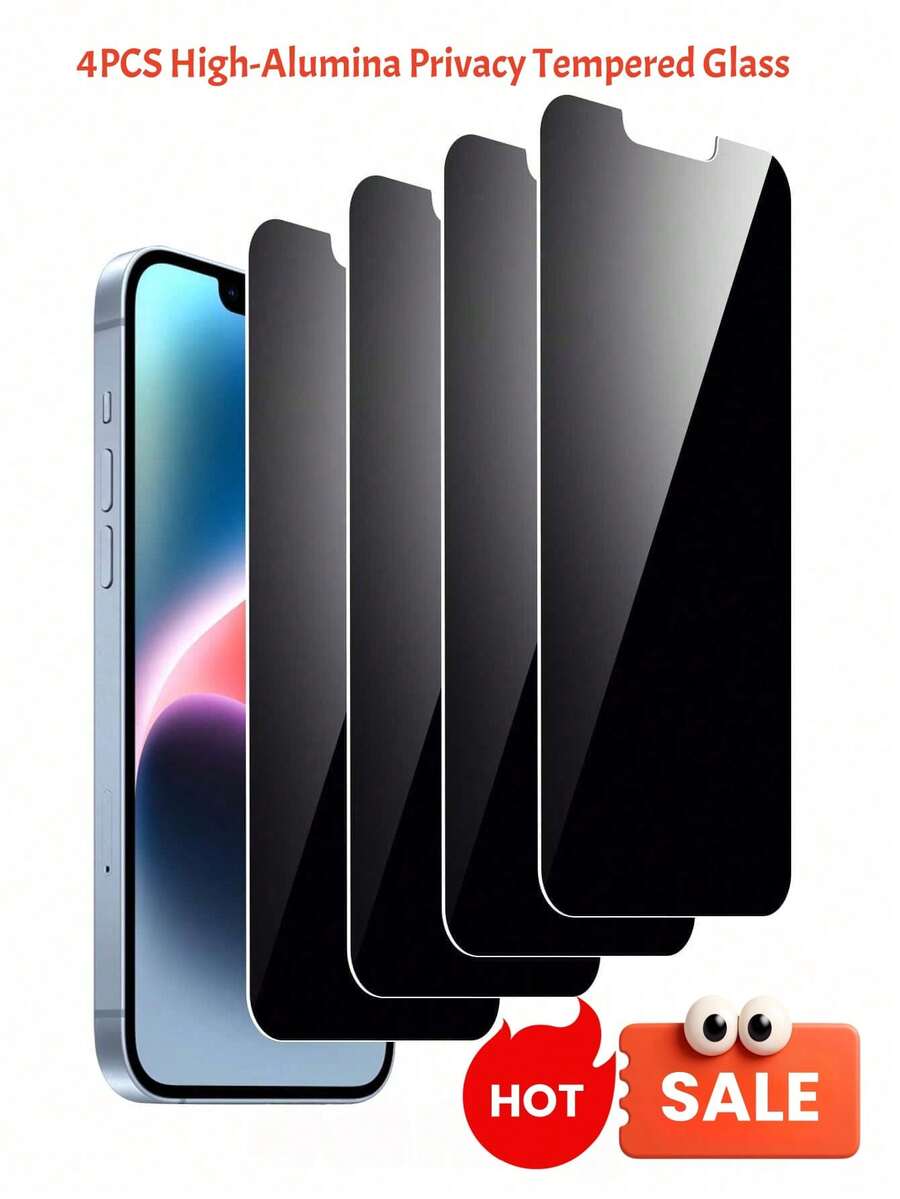Bộ 4 miếng dán màn hình cường lực chống nhìn trộm tương thích với Apple 14 6.1", 13, 13 Pro 6.1", 15, 15 Pro Max, 16 Pro Max, 17, 17 Pro, 17 Pro Max, AIR - màu đen - Xem 1