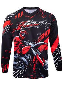 TELEYI Men's Graffiti Racing Graphic Long Sleeve MTB Motorcycle Riding Jersey Top, Quick-Dry Breathable Black - Black - View 1