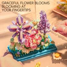 Micro Building Block Flower Bouquet Set, Fairy Floral Micro Building Block Kit With Stackable Transparent Display Box, DIY Micro Brick Toy Suitable For Children 6+ And Adults, Home Office Desk Bedroom Decor, Perfect Gift For Birthday, Valentine's Day, Mother's Day, Christmas, Anniversary - Multicolor - View 6
