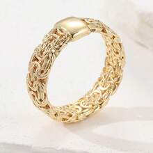 Thick Vintage Cuban Link Chain Ring, Gold Tone Band, Unisex Biker Style Accessory - Gold - View 2